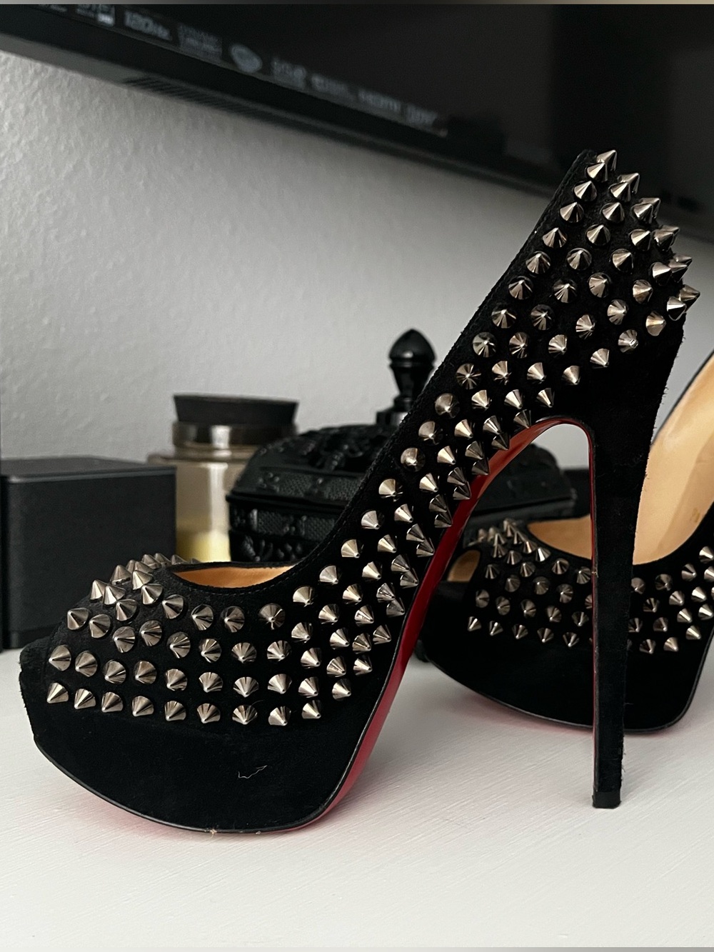 Christian Louboutin Black Studded Spikey Platform Pumps